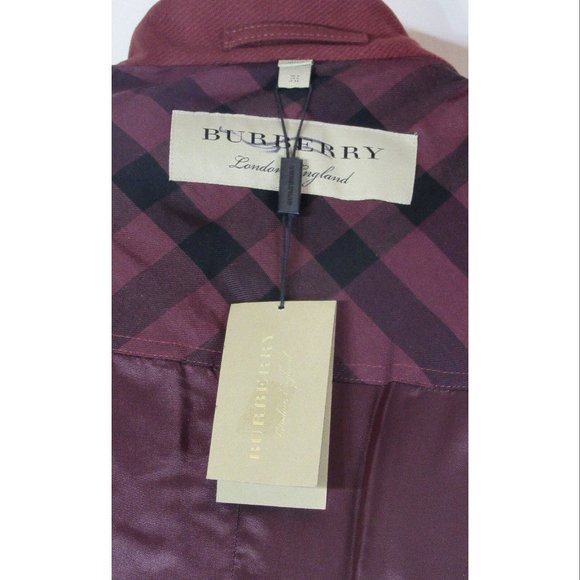 Burberry Technical Wool Cashmere Funnel Neck Coat, Burgundy, Size 0 US, 2 UK - Picture 9 of 11